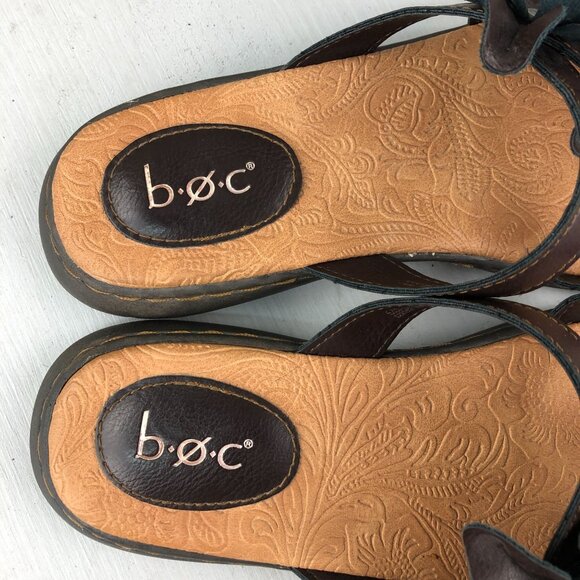 BOC Women's Size 7M Brown Open Toe Flower Applique Slip On Slides Sandals - Picture 11 of 13